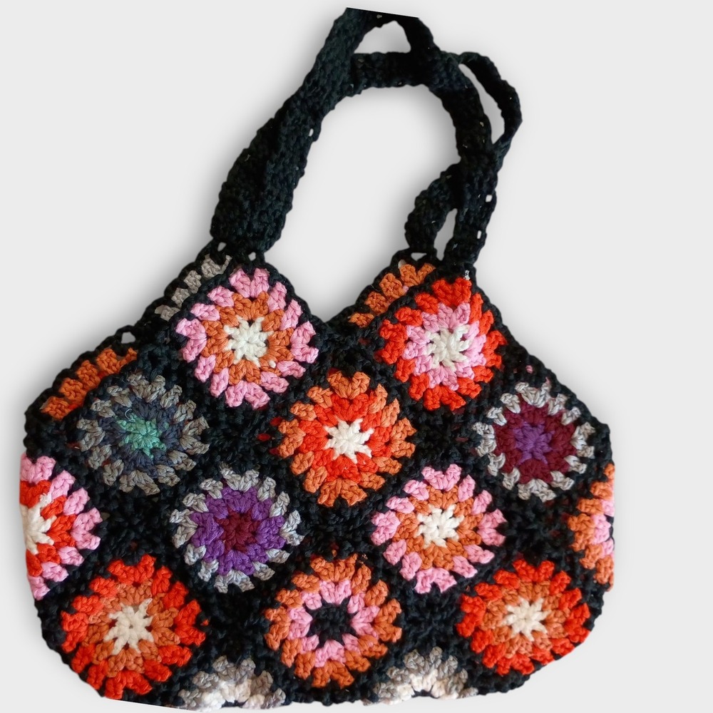 Crochet Granny Square Shoulder Bag Colorful Hippie‎ Hobo Tote Bag Purse Crochet